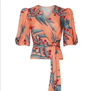 PatBO Silky Puff Sleeve Wrap Top